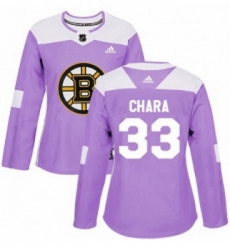 Womens Adidas Boston Bruins 33 Zdeno Chara Authentic Purple Fights Cancer Practice NHL Jersey 