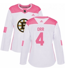 Womens Adidas Boston Bruins 4 Bobby Orr Authentic WhitePink Fashion NHL Jersey 