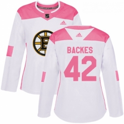 Womens Adidas Boston Bruins 42 David Backes Authentic WhitePink Fashion NHL Jersey 