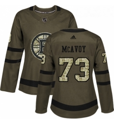 Womens Adidas Boston Bruins 73 Charlie McAvoy Authentic Green Salute to Service NHL Jersey 