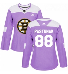 Womens Adidas Boston Bruins 88 David Pastrnak Authentic Purple Fights Cancer Practice NHL Jersey 