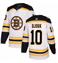 Youth Adidas Boston Bruins 10 Anders Bjork Authentic White Away NHL Jersey 