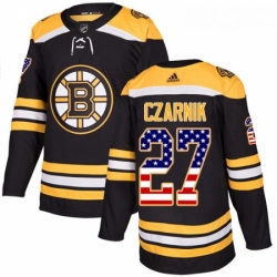 Youth Adidas Boston Bruins 27 Austin Czarnik Authentic Black USA Flag Fashion NHL Jersey 