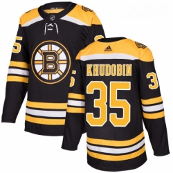 Youth Adidas Boston Bruins 35 Anton Khudobin Premier Black Home NHL Jersey 