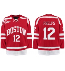 Boston University Terriers BU 12 Chase Phelps Red Stitched Hockey Jersey