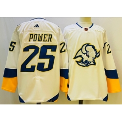 Men Buffalo Sabres 25 Owen Power White 2022 23 Reverse Retro Stitched Jersey