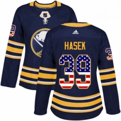 Womens Adidas Buffalo Sabres 39 Dominik Hasek Authentic Navy Blue USA Flag Fashion NHL Jersey 