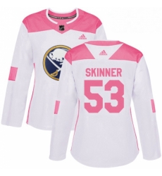 Womens Adidas Buffalo Sabres 53 Jeff Skinner White Pink Authentic Fashion Stitched NHL Jersey 