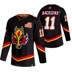 Men Calgary Flames 11 Mikael Backlund Black Adidas 2020 21 Reverse Retro Alternate NHL Jersey