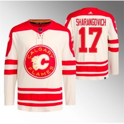 Men Calgary Flames 17 Yegor Sharangovich 2023 Cream Heritage Classic Primegreen Stitched Jersey