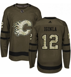 Mens Adidas Calgary Flames 12 Jarome Iginla Premier Green Salute to Service NHL Jersey 