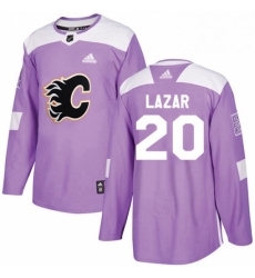 Mens Adidas Calgary Flames 20 Curtis Lazar Authentic Purple Fights Cancer Practice NHL Jersey 