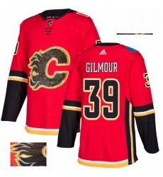 Mens Adidas Calgary Flames 39 Doug Gilmour Authentic Red Fashion Gold NHL Jersey 