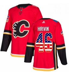 Mens Adidas Calgary Flames 46 Marek Hrivik Authentic Red USA Flag Fashion NHL Jersey 