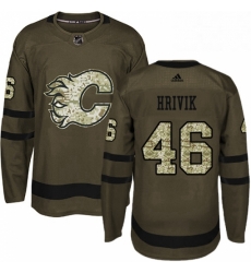 Mens Adidas Calgary Flames 46 Marek Hrivik Premier Green Salute to Service NHL Jersey 