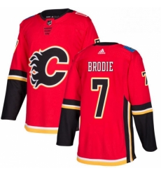 Mens Adidas Calgary Flames 7 TJ Brodie Authentic Red Home NHL Jersey 