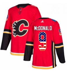 Mens Adidas Calgary Flames 9 Lanny McDonald Authentic Red USA Flag Fashion NHL Jersey 