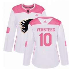 Womens Adidas Calgary Flames 10 Kris Versteeg Authentic WhitePink Fashion NHL Jersey 