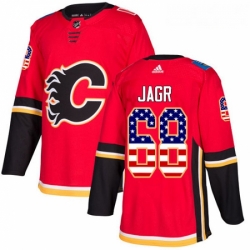 Youth Adidas Calgary Flames 68 Jaromir Jagr Authentic Red USA Flag Fashion NHL Jersey 