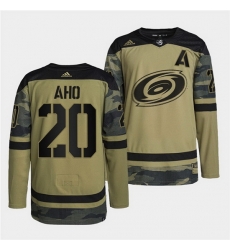 Men Carolina Hurricanes 20 Sebastian Aho 2022 Camo Military Appreciation Night Stitched jersey