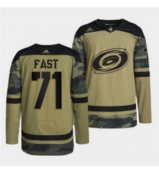 Men Carolina Hurricanes 71 Jesper Fast 2022 Camo Military Appreciation Night Stitched jersey