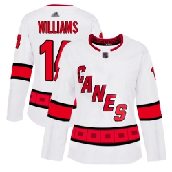 Women Hurricanes 14 Justin Williams White Road Authentic Stitched Hockey Jersey