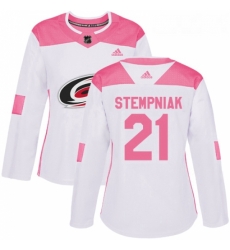 Womens Adidas Carolina Hurricanes 21 Lee Stempniak Authentic WhitePink Fashion NHL Jersey 