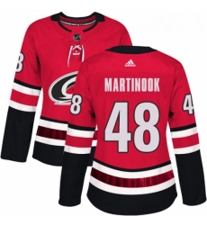 Womens Adidas Carolina Hurricanes 48 Jordan Martinook Authentic Red Home NHL Jersey 