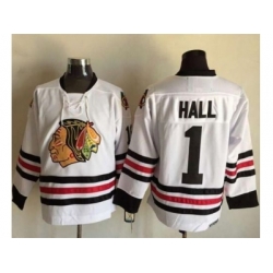 Chicago Blackhawks  #1 Glenn Hall White CCM Throwback Stitched NHL Jersey