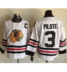 Chicago Blackhawks #3 Pierre Pilote White CCM Throwback Stitched NHL Jersey