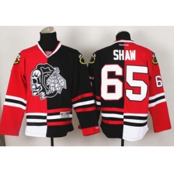 Chicago Blackhawks 65 Andrew Shaw White Skull Logo Fashion Black Red Split NHL Jerseys