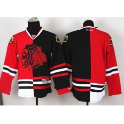 Chicago Blackhawks Blank Red Skull Logo Fashion Black Red Split NHL Jerseys