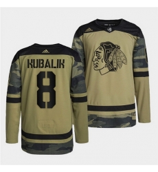 Men Chicago Blackhawks 8 Dominik Kubalik 2022 Camo Military Appreciation Night White Stitched jersey