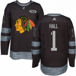 Mens Adidas Chicago Blackhawks 1 Glenn Hall Authentic Black 1917 2017 100th Anniversary NHL Jersey 