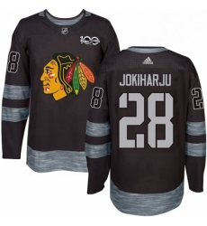 Mens Adidas Chicago Blackhawks 28 Henri Jokiharju Authentic Black 1917 2017 100th Anniversary NHL Jersey 