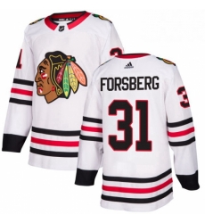 Mens Adidas Chicago Blackhawks 31 Anton Forsberg Authentic White Away NHL Jersey 