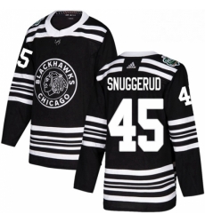 Mens Adidas Chicago Blackhawks 45 Luc Snuggerud Authentic Black 2019 Winter Classic NHL Jersey 