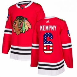 Mens Adidas Chicago Blackhawks 6 Michal Kempny Authentic Red USA Flag Fashion NHL Jersey 