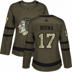 Womens Adidas Chicago Blackhawks 17 Lance Bouma Authentic Green Salute to Service NHL Jersey 