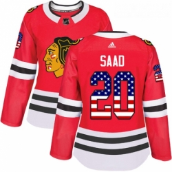 Womens Adidas Chicago Blackhawks 20 Brandon Saad Authentic Red USA Flag Fashion NHL Jersey 