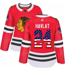 Womens Adidas Chicago Blackhawks 24 Martin Havlat Authentic Red USA Flag Fashion NHL Jersey 