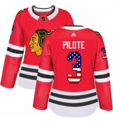 Womens Adidas Chicago Blackhawks 3 Pierre Pilote Authentic Red USA Flag Fashion NHL Jersey 