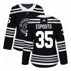 Womens Adidas Chicago Blackhawks 35 Tony Esposito Authentic Black 2019 Winter Classic NHL Jersey 