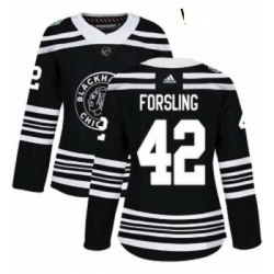 Womens Adidas Chicago Blackhawks 42 Gustav Forsling Authentic Black 2019 Winter Classic NHL Jersey 