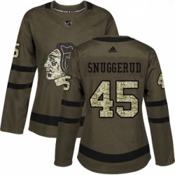 Womens Adidas Chicago Blackhawks 45 Luc Snuggerud Authentic Green Salute to Service NHL Jersey 