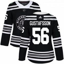 Womens Adidas Chicago Blackhawks 56 Erik Gustafsson Authentic Black 2019 Winter Classic NHL Jersey 