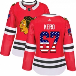 Womens Adidas Chicago Blackhawks 67 Tanner Kero Authentic Red USA Flag Fashion NHL Jersey 