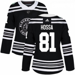 Womens Adidas Chicago Blackhawks 81 Marian Hossa Authentic Black 2019 Winter Classic NHL Jersey 