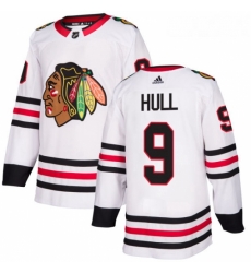 Womens Adidas Chicago Blackhawks 9 Bobby Hull Authentic White Away NHL Jersey 