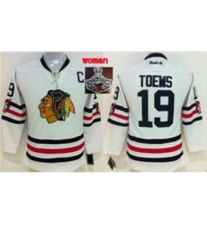 women nhl jerseys chicago blackhawks #19 toews white[2015 Stanley cup champions]